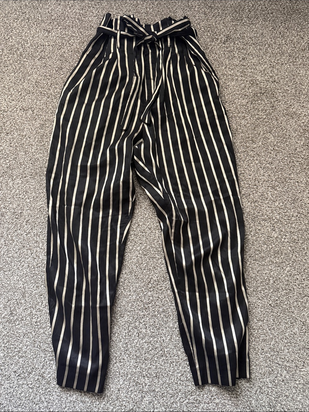 Black and Gold Striped Paperbag Waist Women’s Pants